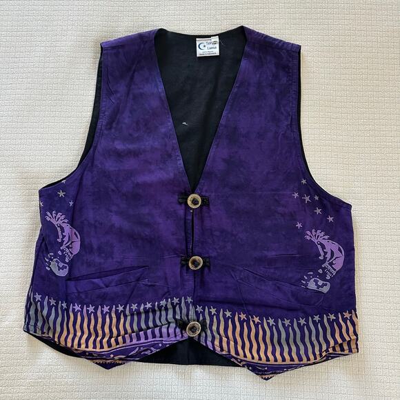 Terra Luna Jackets & Blazers - Vintage Purple Bohemian Eccentric Festival Batik Vest Unisex Size M 100% Rayon